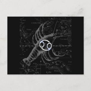 Chrome like Cancer Sign on Hevelius Engraving Postcard