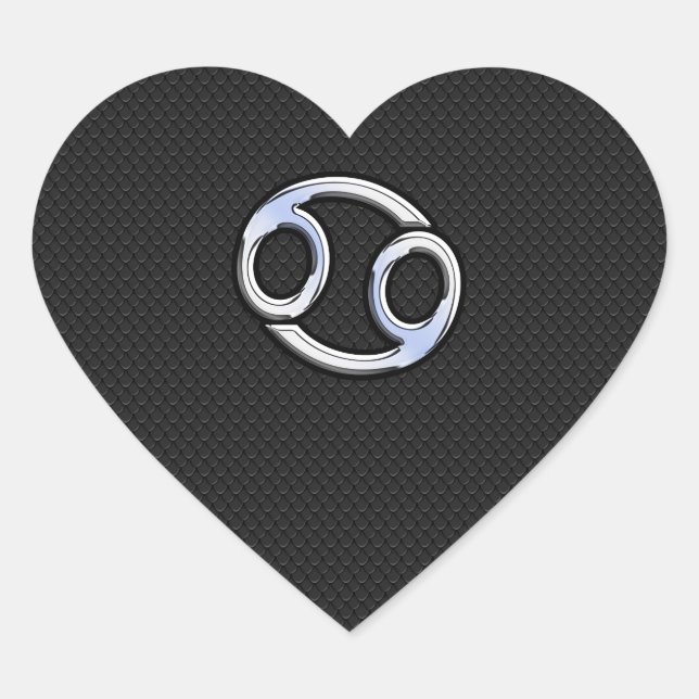 Chrome Like Cancer Zodiac Sign on Black Heart Sticker (Front)