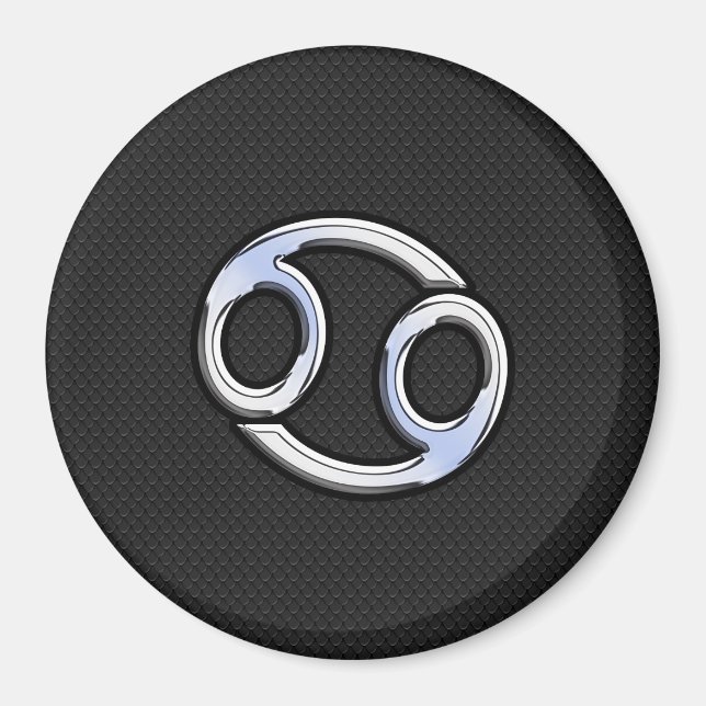 Chrome Like Cancer Zodiac Sign on Black Magnet (Front)