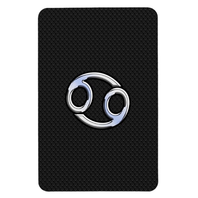 Chrome Like Cancer Zodiac Sign on Black Magnet (Vertical)