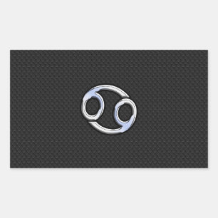 Chrome Like Cancer Zodiac Sign on Black Rectangular Sticker