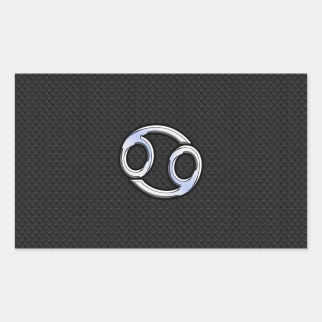 Chrome Like Cancer Zodiac Sign on Black Rectangular Sticker (Front)