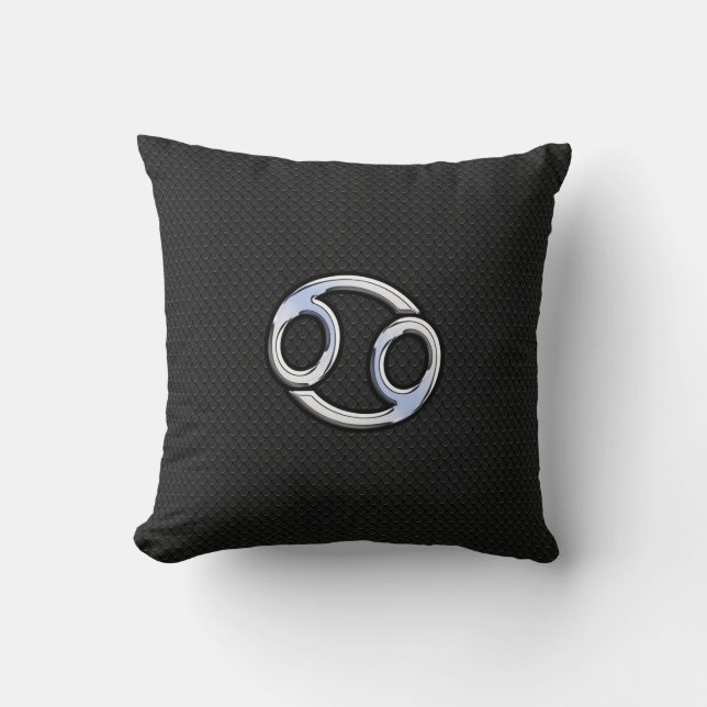 Chrome Like Cancer Zodiac Sign on Snake Skin Style Cushion (Front)