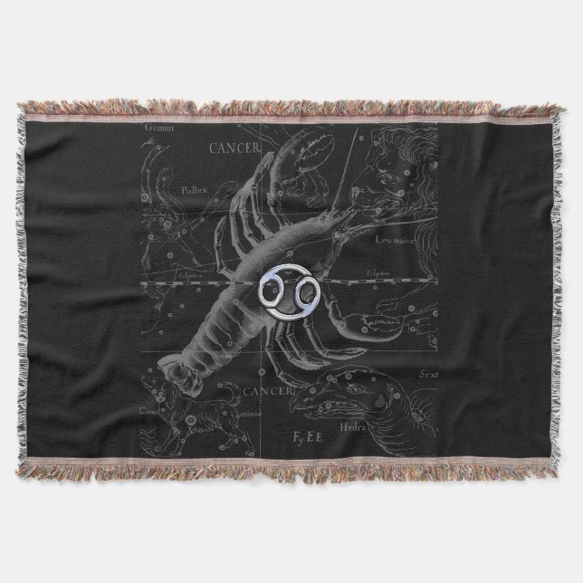 Chrome like Cancer Zodiac Symbol on Hevelius Throw Blanket (Front)