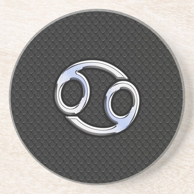 Chrome Like Cancer Zodiac Symbol on Snake Style Coaster (Front)