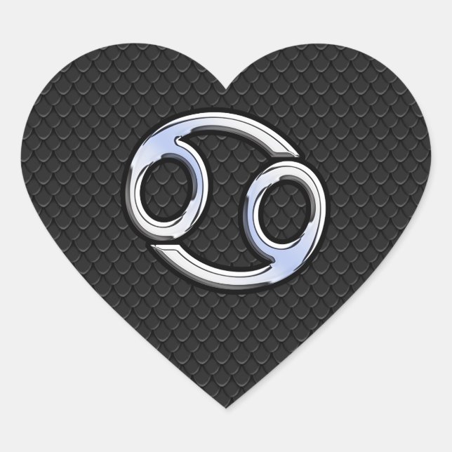 Chrome Like Cancer Zodiac Symbol on Snake Style Heart Sticker (Front)