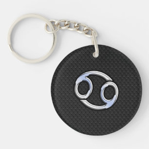 Chrome Like Cancer Zodiac Symbol on Snake Style Key Ring