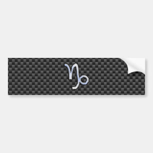 Chrome like Capricorn Sign Black Carbon Fibre Bumper Sticker
