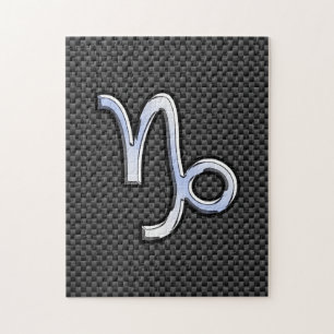 Chrome like Capricorn Sign Black Carbon Fibre Jigsaw Puzzle