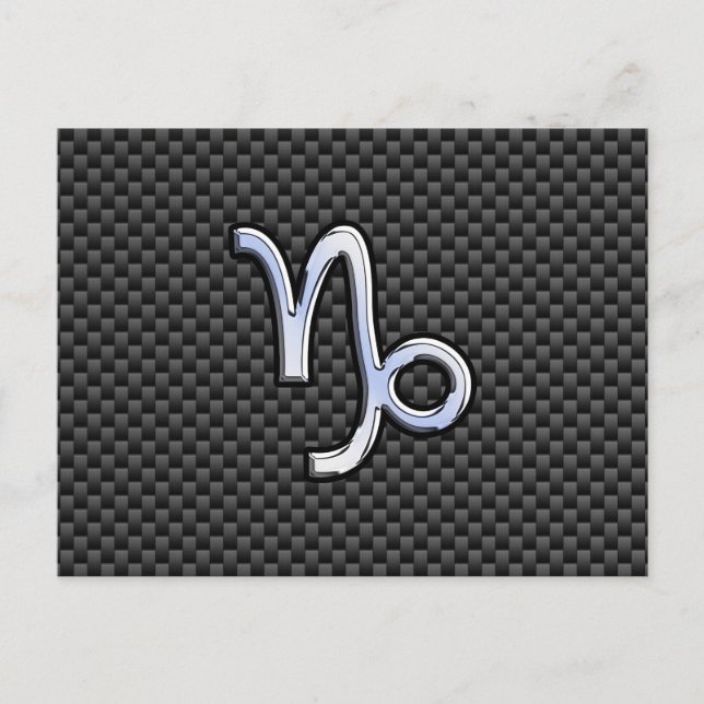 Chrome like Capricorn Sign Black Carbon Fibre Postcard (Front)