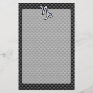 Chrome like Capricorn Sign Black Carbon Fibre Stationery