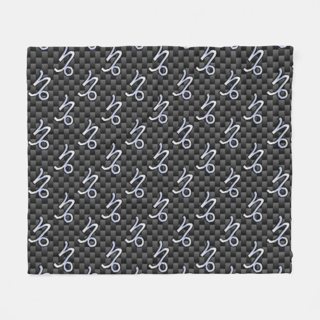 Chrome like Capricorn Zodiac Sign on Carbon Fibre Fleece Blanket (Front (Horizontal))