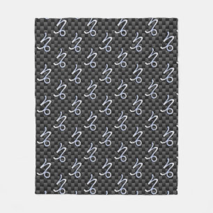 Chrome like Capricorn Zodiac Sign on Carbon Fibre Fleece Blanket