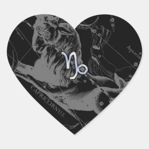 Chrome like Capricorn Zodiac Sign on Hevelius 1690 Heart Sticker