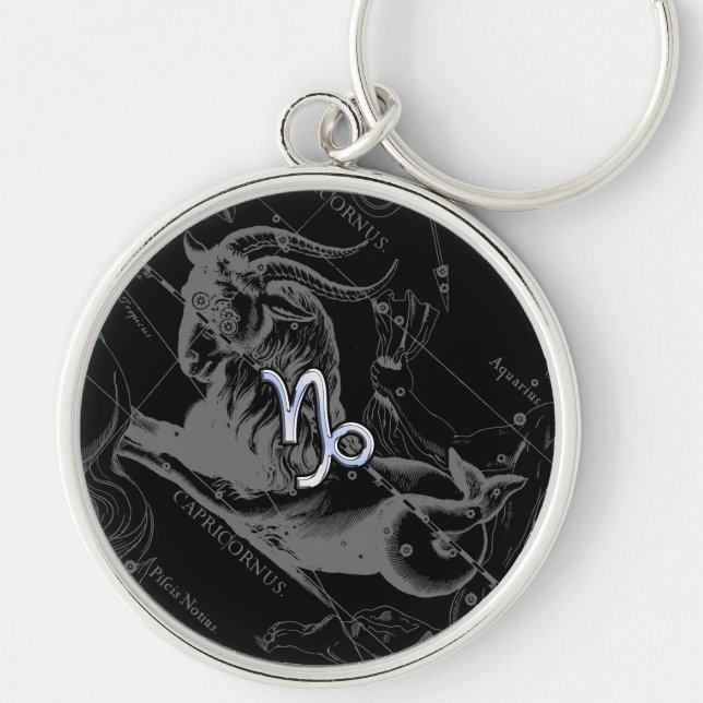 Chrome like Capricorn Zodiac Sign on Hevelius 1690 Key Ring (Front)