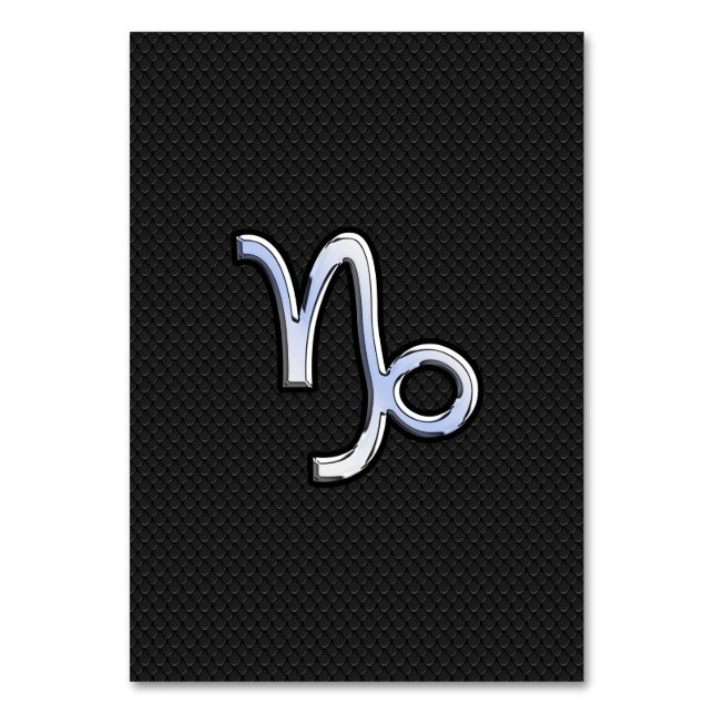 Chrome like Capricorn Zodiac Sign on Snake style Table Number (Front)