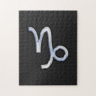 Chrome like Capricorn Zodiac Symbol on Snake Skin Jigsaw Puzzle