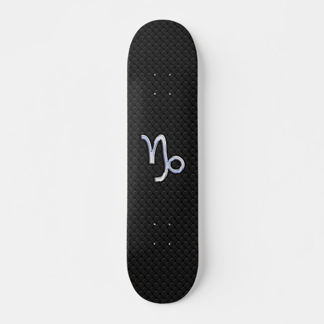 Chrome like Capricorn Zodiac Symbol on Snake Skin Skateboard (Front)