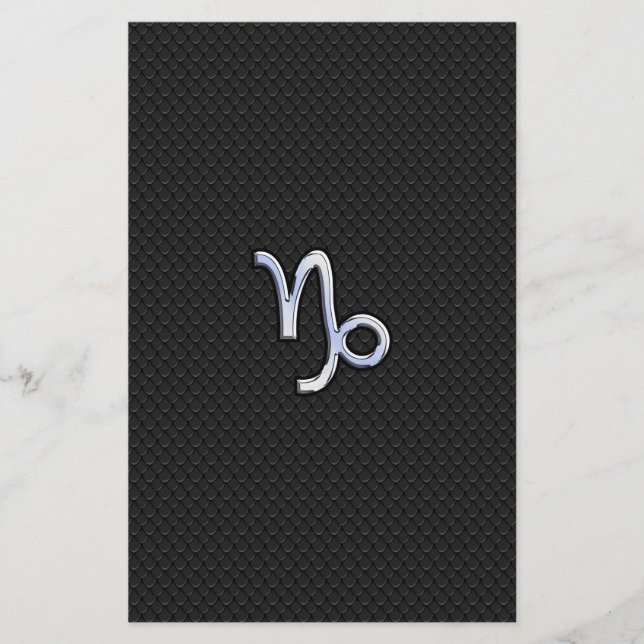 Chrome like Capricorn Zodiac Symbol on Snake Skin Stationery (Front)