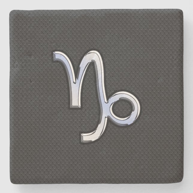 Chrome like Capricorn Zodiac Symbol on Snake Skin Stone Coaster (Front)
