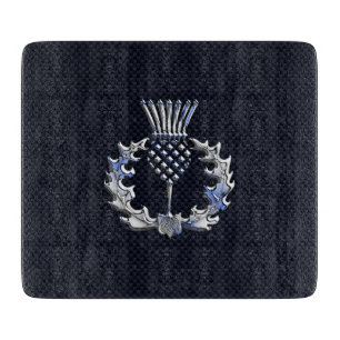 Chrome Like Carbon Fibre Print Scottish Thistle Cutting Board