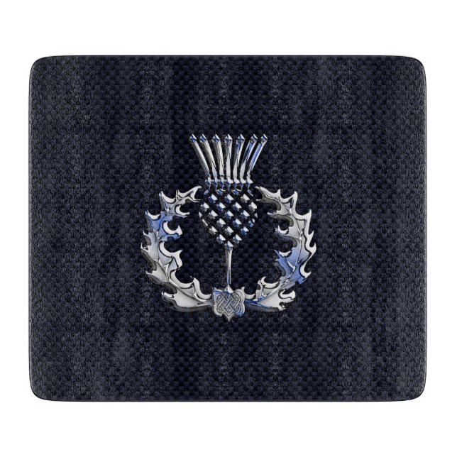 Chrome Like Carbon Fibre Print Scottish Thistle Cutting Board (Front)
