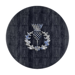Chrome Like Carbon Fibre Print Scottish Thistle Cutting Board