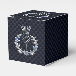 Chrome Like Carbon Fibre Print Scottish Thistle Favour Box