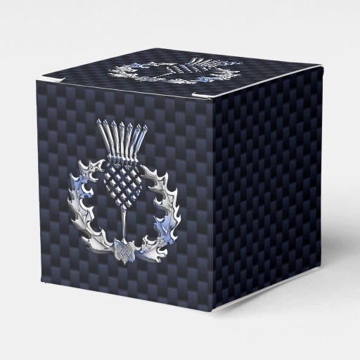 Image of Chrome Like Carbon Fibre Print Scottish Thistle Favour Box