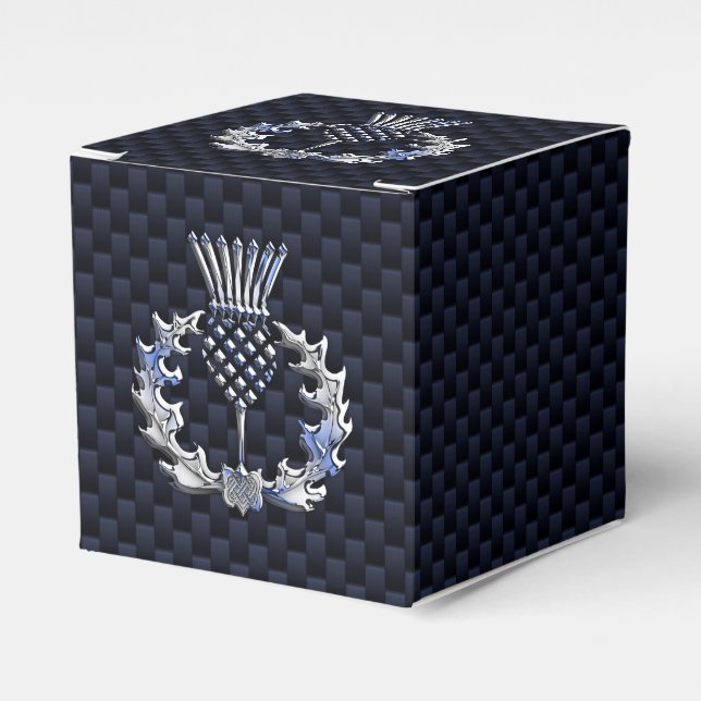 Chrome Like Carbon Fibre Print Scottish Thistle Favour Box (Front Side)