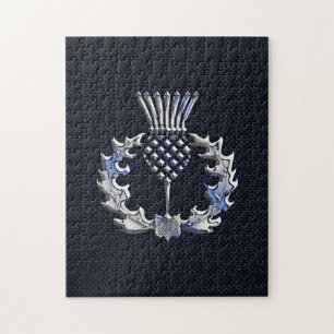 Chrome Like Carbon Fibre Print Scottish Thistle Jigsaw Puzzle
