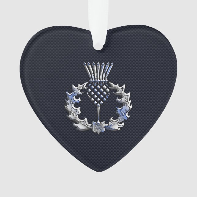 Chrome Like Carbon Fibre Print Scottish Thistle Ornament (Front)