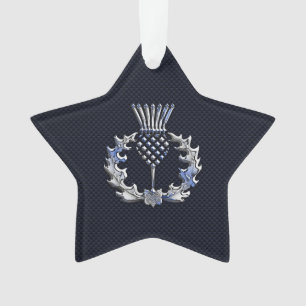 Chrome Like Carbon Fibre Print Scottish Thistle Ornament