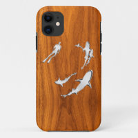 Chrome Like Diver with Sharks Silhouettes