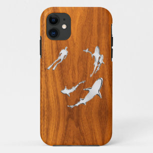 Chrome Like Diver with Sharks Silhouettes iPhone 11 Case