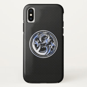 Chrome like Dragon Crest Carbon Fibre Print iPhone XS Case