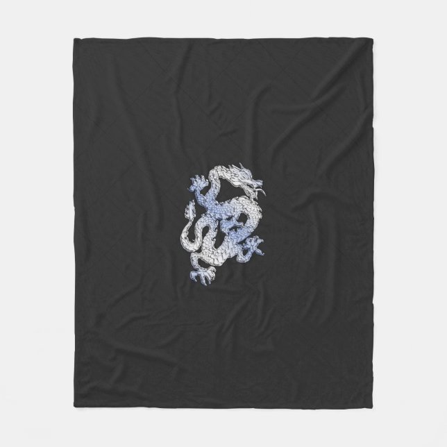 Chrome like Dragon on Black Snake Skin Print Fleece Blanket (Front)