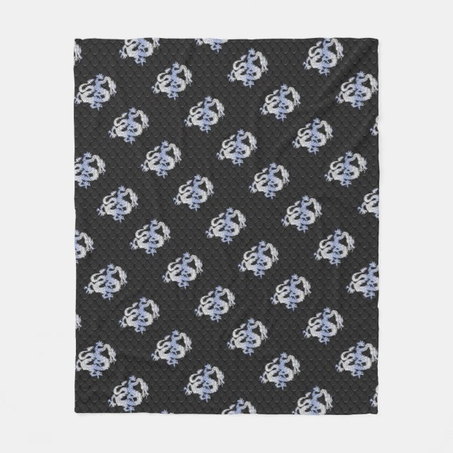 Chrome like Dragon on Black Snake Skin Print Fleece Blanket (Front)