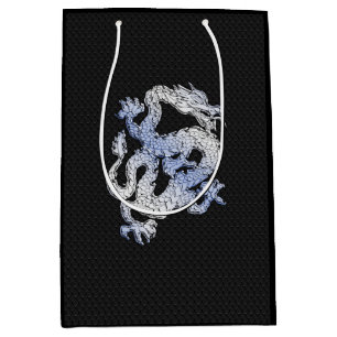 Chrome like Dragon on Black Snake Skin Print Medium Gift Bag