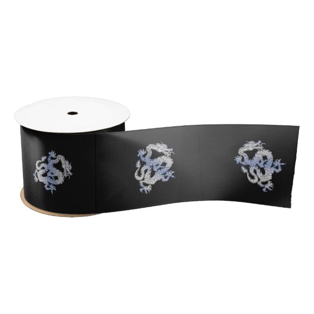 Chrome like Dragon on Black Snake Skin Print Satin Ribbon (Spool)