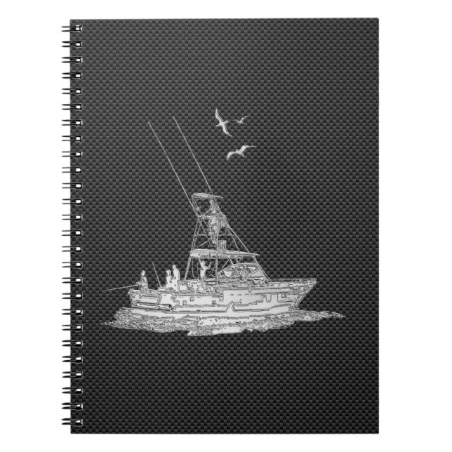 Chrome Like Fishing Boat on Carbon Fibre Notebook (Front)