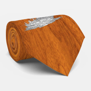 Chrome like Fishing Boat on Teak Woodv style Tie