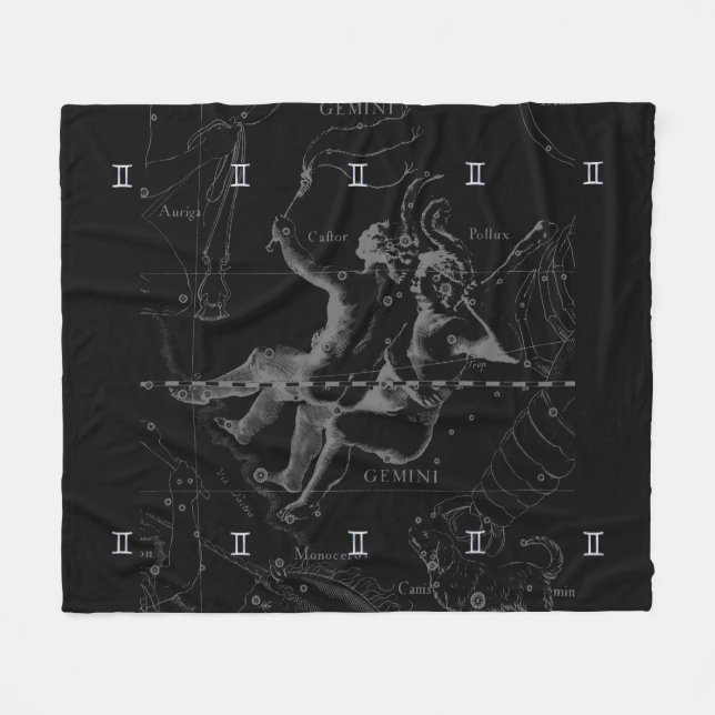 Chrome like Gemini Zodiac Sign on Hevelius Fleece Blanket (Front (Horizontal))