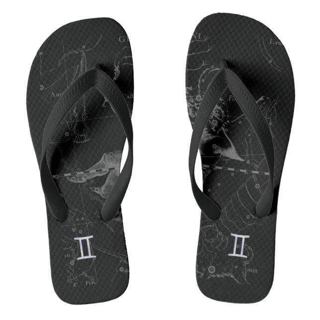 Chrome like Gemini Zodiac Sign on Hevelius Flip Flops (Footbed)
