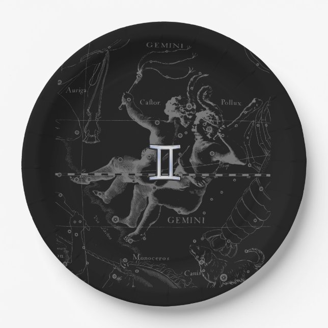 Chrome like Gemini Zodiac Sign on Hevelius Paper Plate (Front)