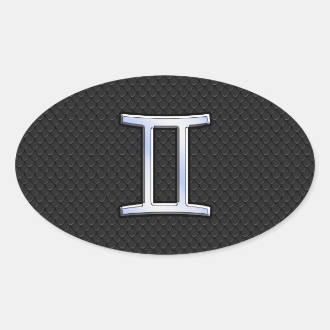 Chrome Like Gemini Zodiac Symbol Oval Sticker (Front)