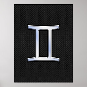 Chrome Like Gemini Zodiac Symbol Poster