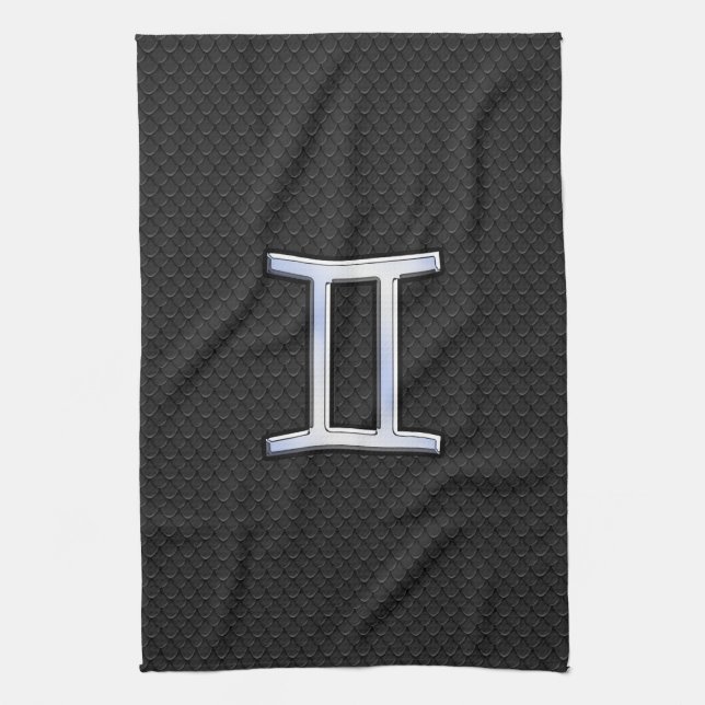 Chrome Like Gemini Zodiac Symbol Tea Towel (Vertical)