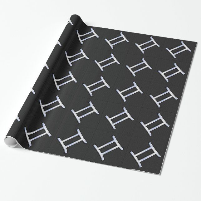Chrome Like Gemini Zodiac Symbol Wrapping Paper (Unrolled)