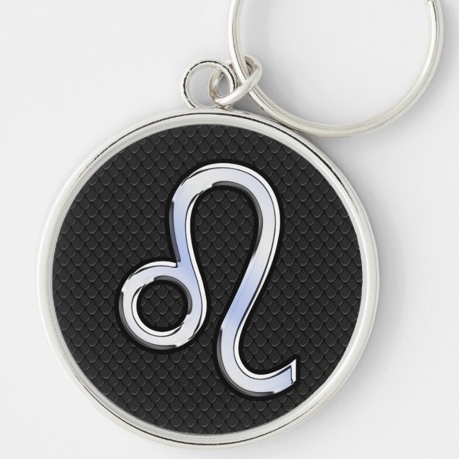 Chrome Like Leo Sign on snake skin Key Ring (Front)